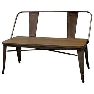 Stefani Industrial Bench Antique Style Metal And Walnut Wood