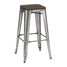 Design Lab MN - Dreux Gunmetal Elm Wood Steel Barstool, Gunmetal Dark Wood, Set of 4 - Bar Stools and Counter Stools