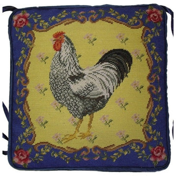 Rooster Chair Pad, Gross Point Blue and Yellow