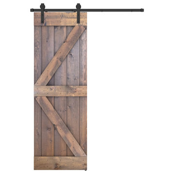 Solid Wood Barn Door, With Hardware Kit, Brown, 28x84"