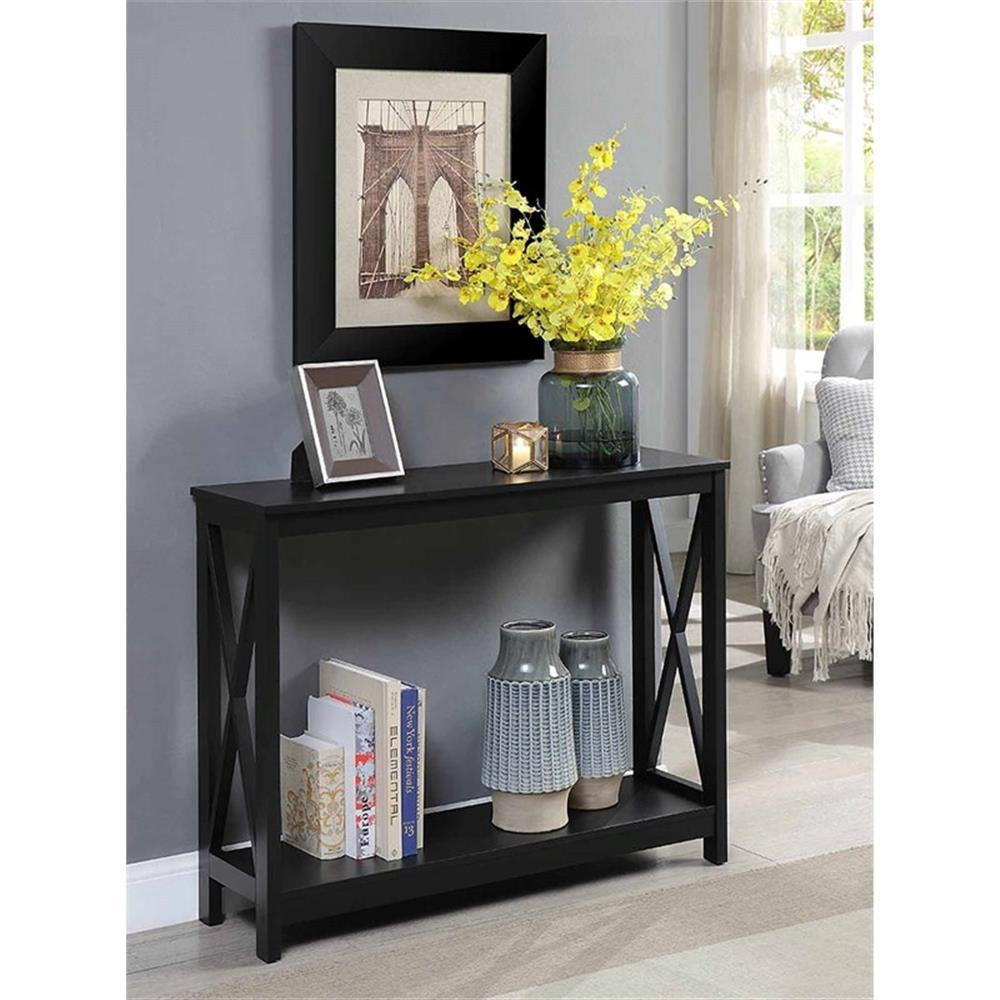Simple Transitional Console Table Convenience Concepts Oxford Console Table in Blue Wood Finish ...