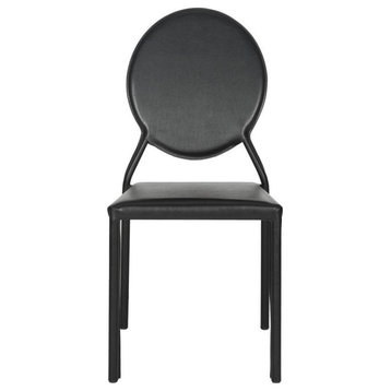 Racey 37" Round Back Leather Side Chair, Black