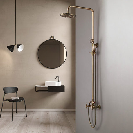 Classic Exposed Antique Brass Two Handle Round Rainshower Shower Fixture