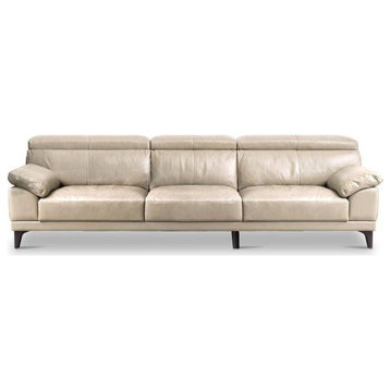 leather Sofa Italian Style, First layer yellow cowhide, Leather-Off-White 3-Seat Sofa 109x40.5x31.5/37"