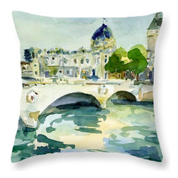 Paris France Teal, Blue Yellow Decorative Pillows - Decorative Pillows