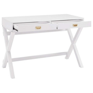 Linon Peggy Wood Two Drawer Writing Desk in White