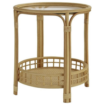 Gallerie Decor Bimini Transitional Rattan/Glass Side Table in Natural