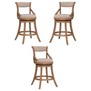 Home Square 31" Wood Upholstered Big and Tall Barstool in Brown - Set of 3