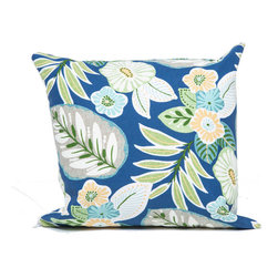 Blue Tropical Floral Outdoor 2-Piece 18" Square Throw Pillow Set - Outdoor Cushions And Pillows