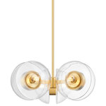 Hudson Valley - Kert 6-Light Chandelier, Aged Brass - Kert combines glass and metal in a fresh and functional way. A pair of half-round, clear glass shades are enclosed behind the bulb and mounted on a ring of metal at the center, giving the piece an impressive, sculptural feel. Large in scale and highly versatile, Kert is available as a wall sconce that can be mounted vertically or horizontally, a linear, and a pendant and chandelier in two sizes.