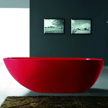 ADM Oval Freestanding Bathtub, Red, 72.8", Matte Red