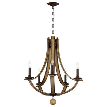 Basque Five Light Chandelier in Driftwood/Anthracite