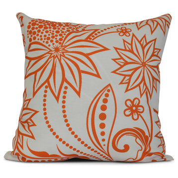 18x18", Floral Outdoor Pillow, Oranage