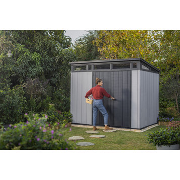 Keter Artisan 9"x7" Large Outdoor Resin Storage Shed With Modern Gray Design
