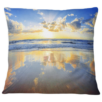Blue Sky and Clouds Mirrored in Sea Seashore Throw Pillow, 18"x18"