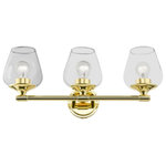 Livex Lighting - Willow 3 Light Polished Brass Vanity Sconce - This three light vanity sconce from the willow collection has understated elegance. It features minimal details, clear curved glass with a polished brass finish and can fit into any decor.