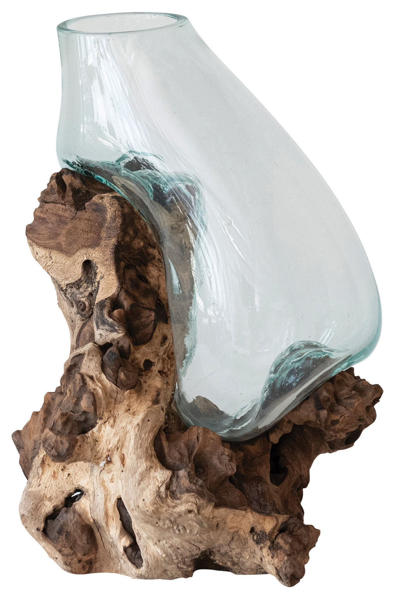 Reclaimed Glass Terrarium Vase on Wood Base, Clear and Natural - Rustic ...
