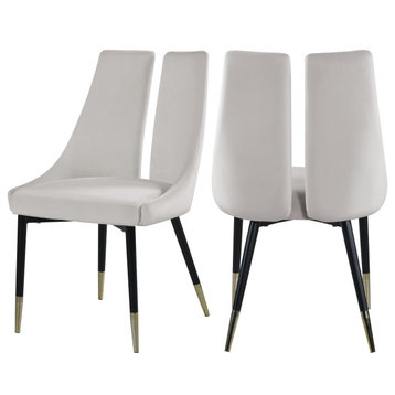 Sleek Velvet Upholstered Dining Chair (Set of 2), Cream