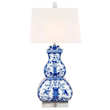 Blue and White Porcelain Gourd Table Lamp Chinoiserie Style Art 25"