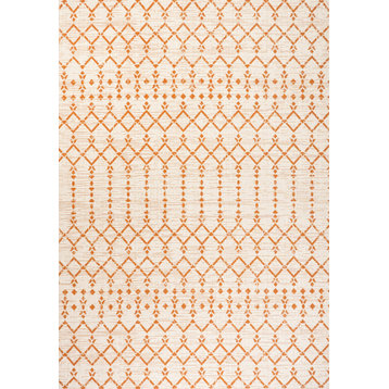Ourika Moroccan Geometric Indoor/Outdoor Rug, Cream/Orange, 3x5