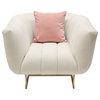 Cream Fabric Sofa, Chair 2-Piece Set With Contrasting Pillows, Gold Base