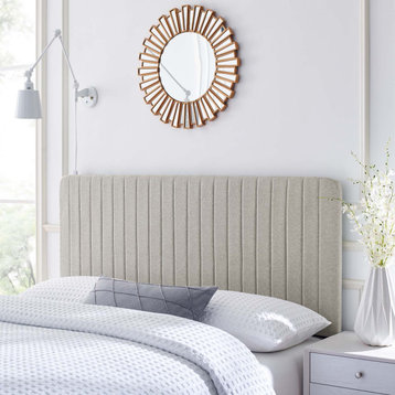 Milenna Channel Tufted Upholstered Fabric Twin Headboard, Oatmeal