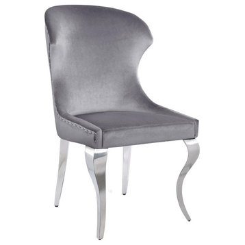Coaster Cheyanne Velvet Upholstered Wingback Side Chair in Gray