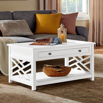 Coventry 36"W Wood Coffee Table, 1-Drawer, White
