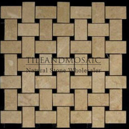 Crema Marfil Marble Basketweave Mosaic Tile with Nero Marquina Black Dots Polish - Products
