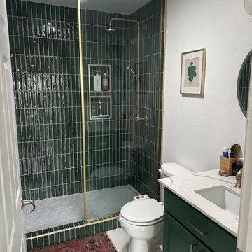 Bathroom Remodel Done With a New Shower and Quartz Countertop