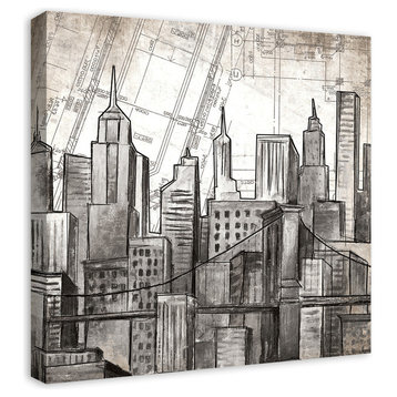 Sketch City Skyline 24x24 Canvas Wall Art