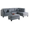 Fabric Reversible 3-Piece Sectional Chaise Sofa Set, Ottoman Pillows, Gray