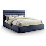 Meridian Furniture - Adam Upholstered Bed, Navy, King, Chenille Fabric - Revealing the silky, soft Adam navy chenille king bed, showcasing deep channel tufting and a contemporary design to add a touch of modern elegance to your bedroom. Its fully slatted construction eliminates the need for a box spring, while the option to add additional panels allows you to customize the headboard height. Crafted for both style and durability, it becomes the centerpiece of your bedroom, creating a sophisticated and inviting atmosphere.