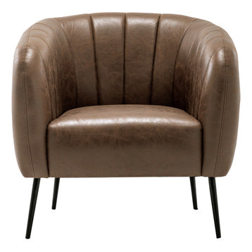 Channel Decorative Accent Chair with Metal Legs, Brown Faux Leather