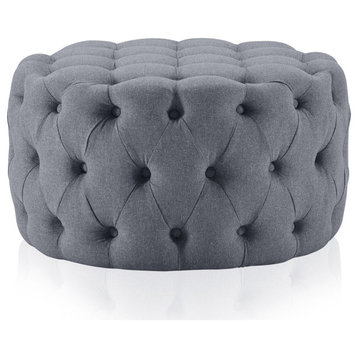 Modern 29 Inch Upholstered Linen Fabric Button Tufted Ottoman Bench, Gray