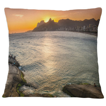 Ipanema in Rio de Janeiro Sunset Seascape Throw Pillow, 16"x16"