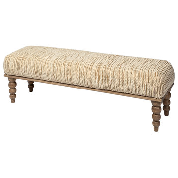 Alder II Cream Upholstered Seat w/ Brown Solid Wood Base Accent Bench