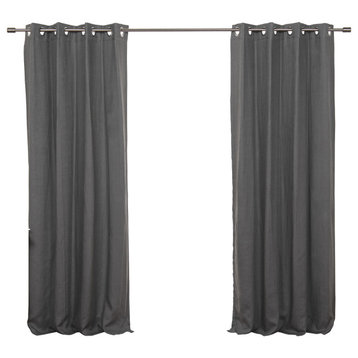 100% Linen Silver Grommet Blackout Curtain Set, Dark Grey, 52" W X 96" L