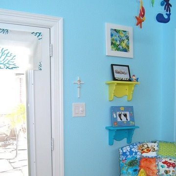 Colorful Shelves Homemade Felt Mobile and Custom Rag Quilt Throw