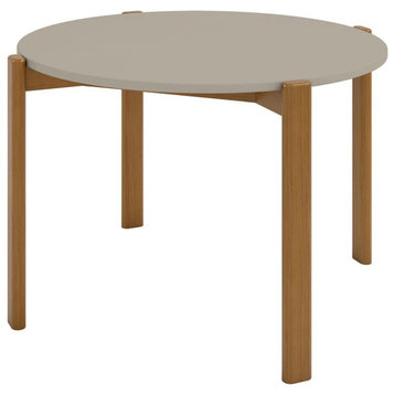 Mid-Century Modern Gales Round 46.54 Dining Table With Solid Wood Legs, Greige