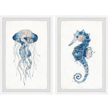 Jellyfish and Seahorse Diptych, 2-Piece Set, 20x30 Panels
