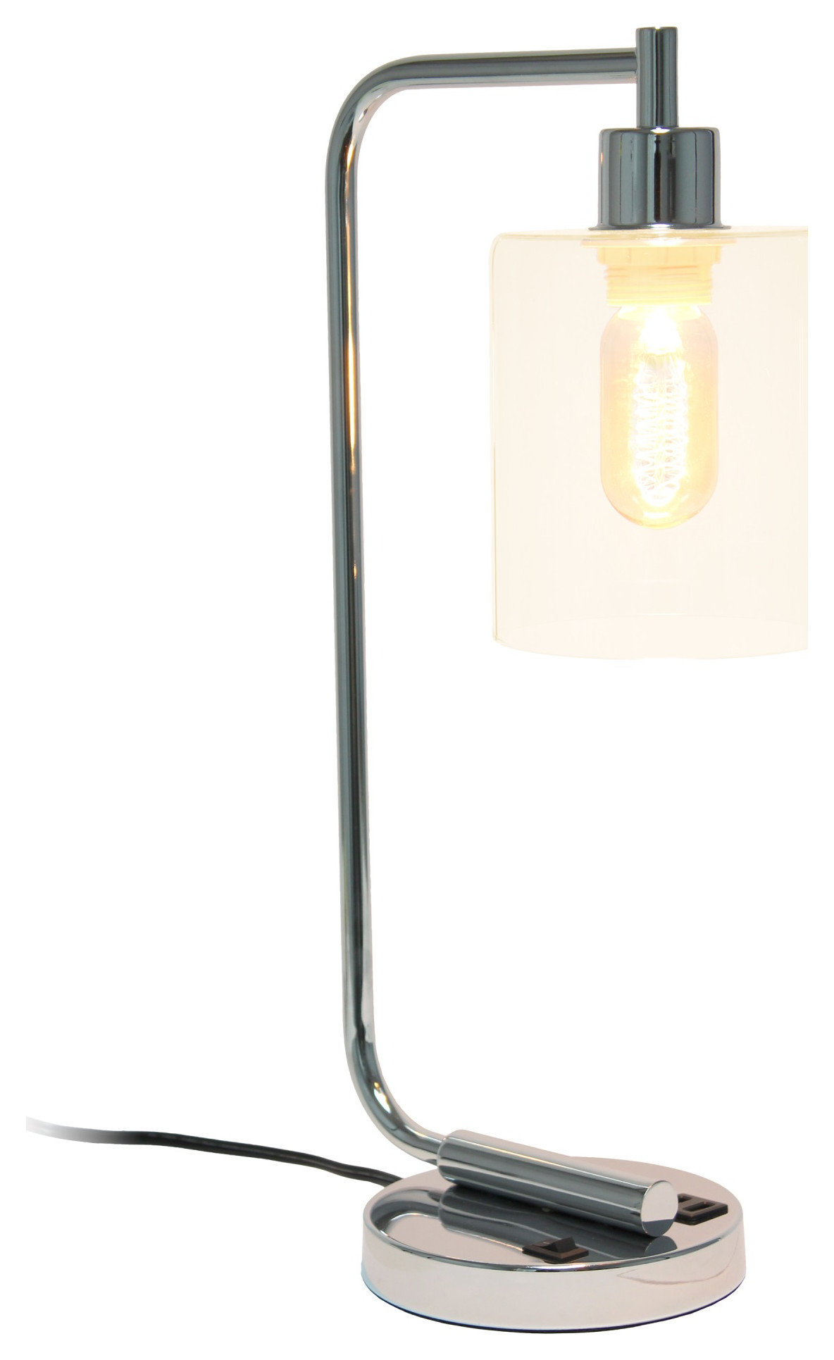Simple Designs Bronson Iron Lantern Desk Lamp With Usb Port & Glass ...