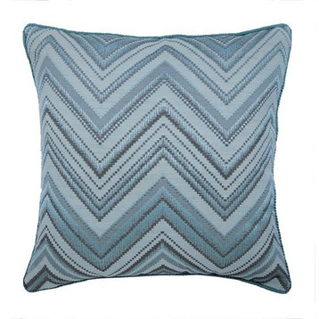 Blue Decorative Pillow Cover, Jacquard Chevron 12"x12" Silk, Chevron Blues