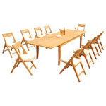 Teak Deals - 11-Piece Teak Dining Set: 122" X-Large Rectangle Table, 10 Surf Folding Chairs - Set includes: 122" Double Extension Rectangle Dining Table and 10 Folding Arm Chairs.
