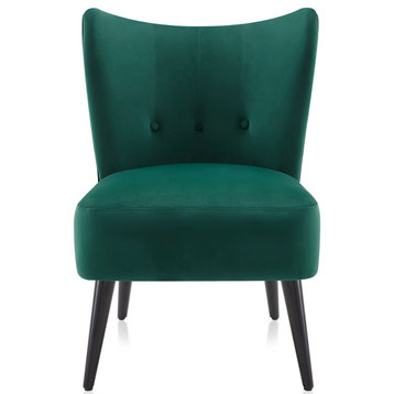 Modern Velvet Accent Chair Wingback Seating with Tufted Button Details, Green