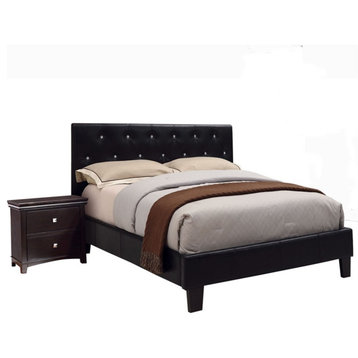 Bowery Hill 2pc Faux Leather Bedroom Set - Cal King + Nightstand in Black