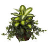 Dieffenbachia and Ivy With Decorative Planter