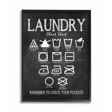 Stupell Industries Laundry Cheat Sheet, 16"x20", Black Framed