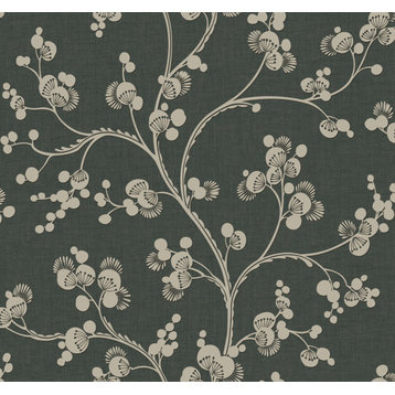 York Wallcoverings SS2502 Silhouettes Dahlia Trail Wallpaper Black/Taupe