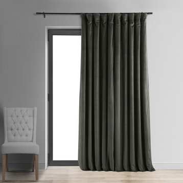 Extra Wide Blackout Velvet Curtain Single Panel, Gunmetal Gray, 100"x108"